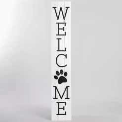 Kirklands Home Garden Decor|White Welcome Paw Print Porch Board
