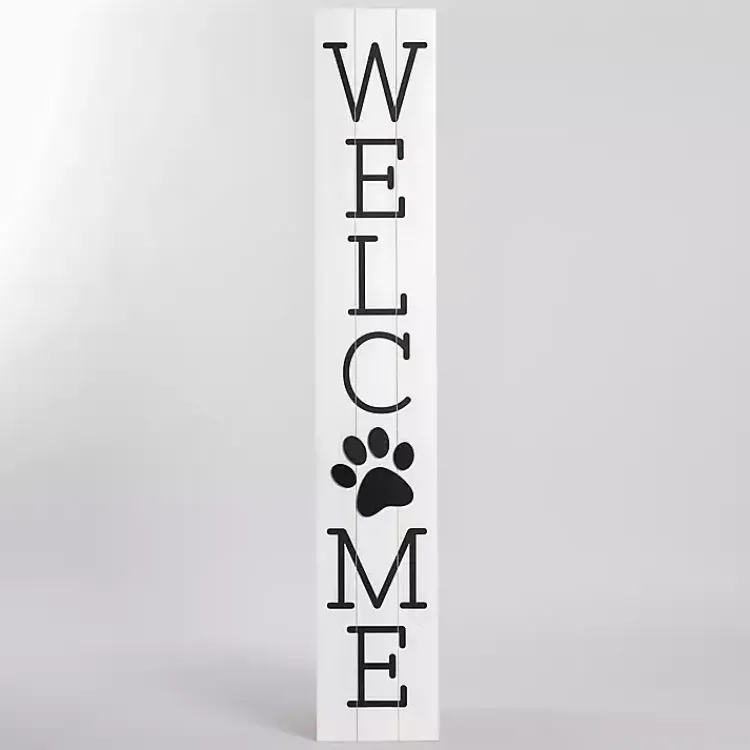 Kirklands Home Garden Decor|White Welcome Paw Print Porch Board