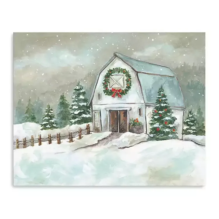 Outlet White Winter Barn Canvas Art Print, 20x16 in. Christmas Art & Wall Decor