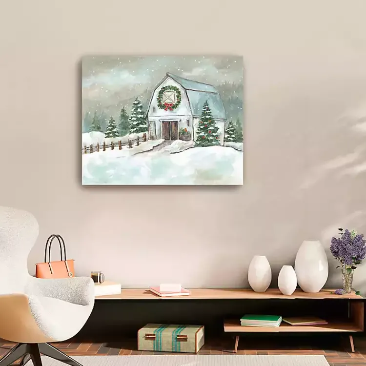 Online White Winter Barn Canvas Art Print, 30x24 in. Christmas Art & Wall Decor