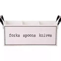 Kirklands Home Kitchen Storage|Wood and Black Metal Handles Utensil Caddy White