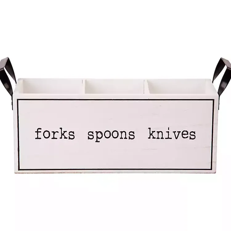 Kirklands Home Kitchen Storage|Wood and Black Metal Handles Utensil Caddy White