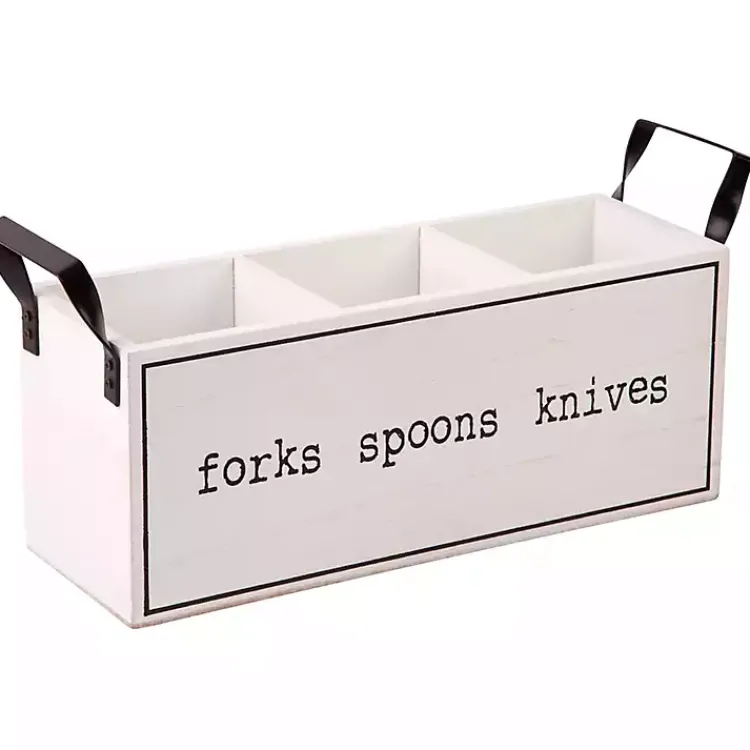 Kirklands Home Kitchen Storage|Wood and Black Metal Handles Utensil Caddy White