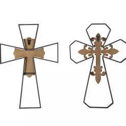 Kirklands Home Wall Plaques|White Wood and Metal Cross Wall Plaques, Set of 2