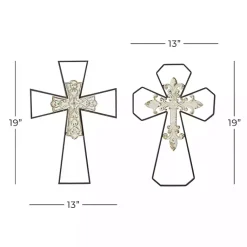 Kirklands Home Wall Plaques|White Wood and Metal Cross Wall Plaques, Set of 2