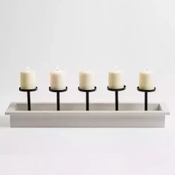 White Wood and Metal Pillar Candle Runner Candle Holders
