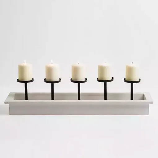 White Wood and Metal Pillar Candle Runner Candle Holders