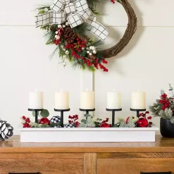 White Wood and Metal Pillar Candle Runner Candle Holders