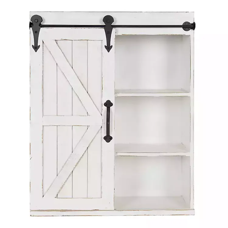 Kirklands Home Wall Storage|Wood Barn Door 5-Shelf Wall Cabinet White