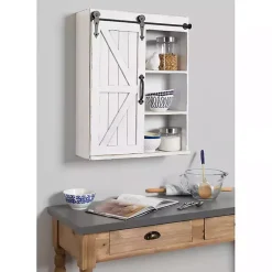 Kirklands Home Wall Storage|Wood Barn Door 5-Shelf Wall Cabinet White