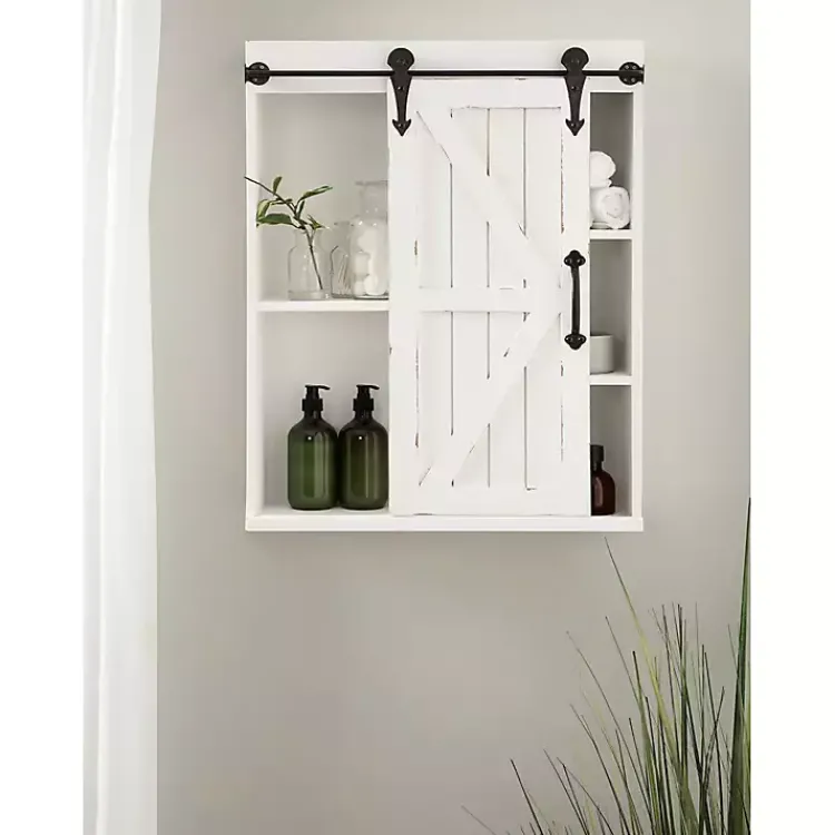 Kirklands Home Wall Storage|Wood Barn Door 5-Shelf Wall Cabinet White