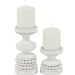 Outlet Wood Beaded Pillar Candle Holders, Set of 2 Candle Holders