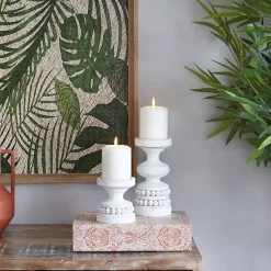 Outlet Wood Beaded Pillar Candle Holders, Set of 2 Candle Holders