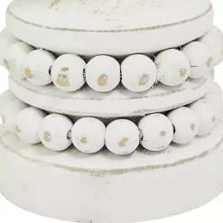 Outlet Wood Beaded Pillar Candle Holders, Set of 2 Candle Holders