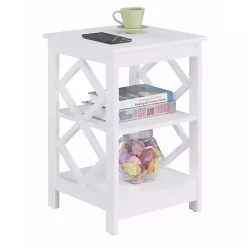 Kirklands Home Accent & End Tables|Wood Diamond 2-Tier Accent Table White