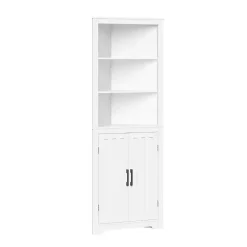 Kirklands Home Bathroom Furniture|Wood 2-Door Corner Storage Cabinet White