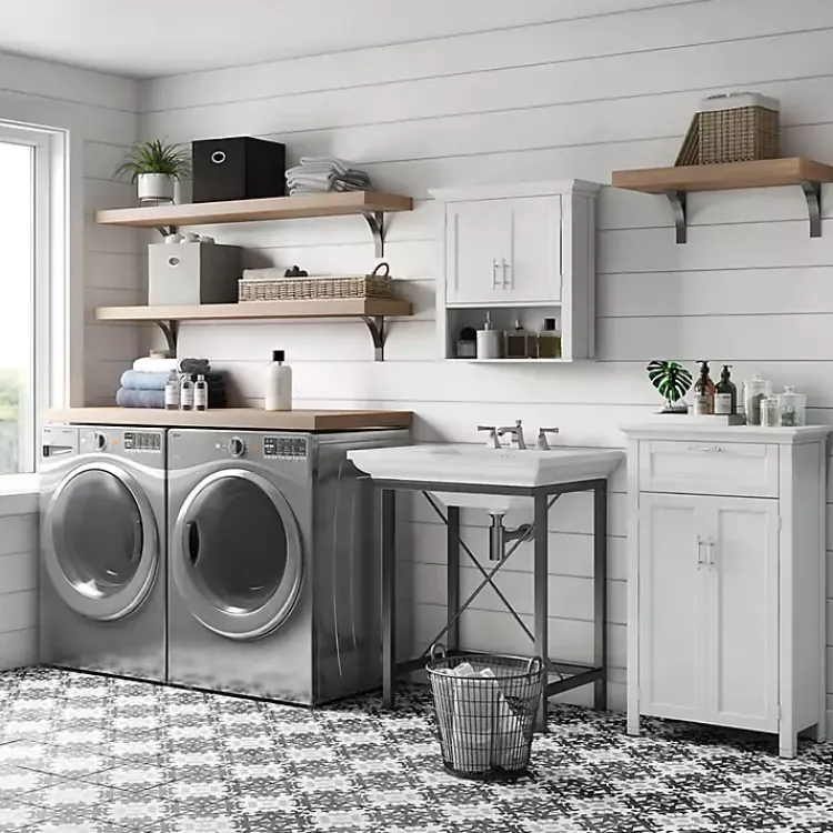 Kirklands Home Wall Storage|Wood 2-Door Open Shelf Wall Cabinet White