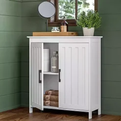 Kirklands Home Bathroom Furniture|Wood 2-Door Storage Cabinet White