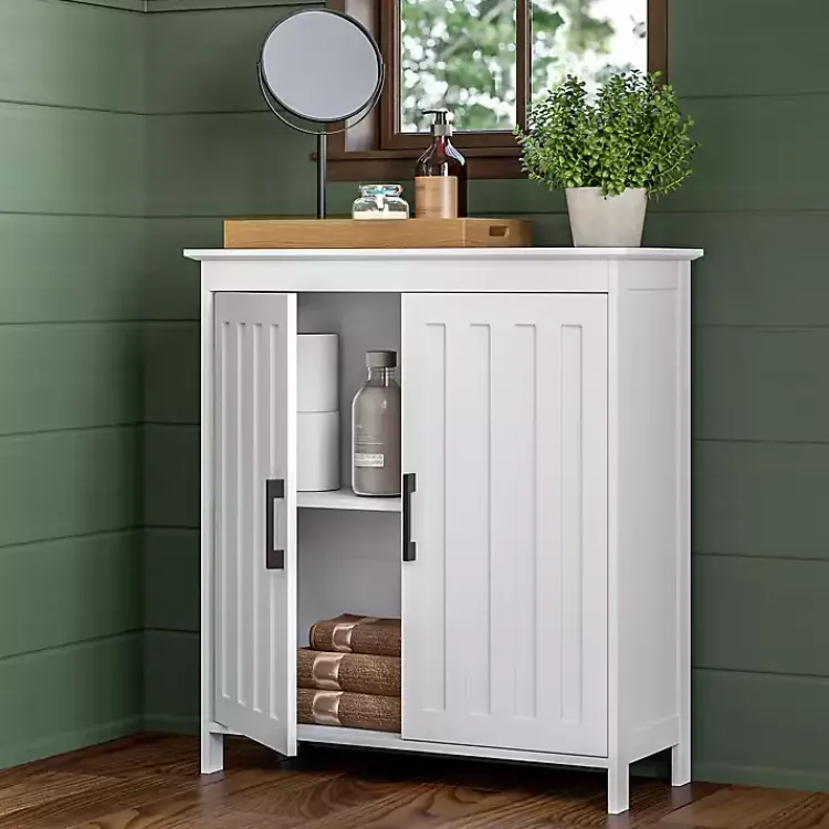 Kirklands Home Bathroom Furniture|Wood 2-Door Storage Cabinet White
