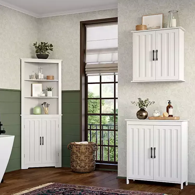 Kirklands Home Bathroom Furniture|Wood 2-Door Storage Cabinet White