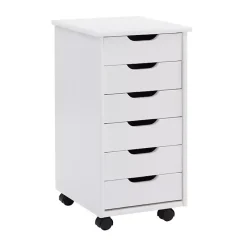 Kirklands Home Office Furniture|Wood 6-Drawer Cary Storage Cart White