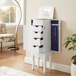 Kirklands Home Dressers & Chests|Wood 4-Drawer Elena Jewelry Armoire White