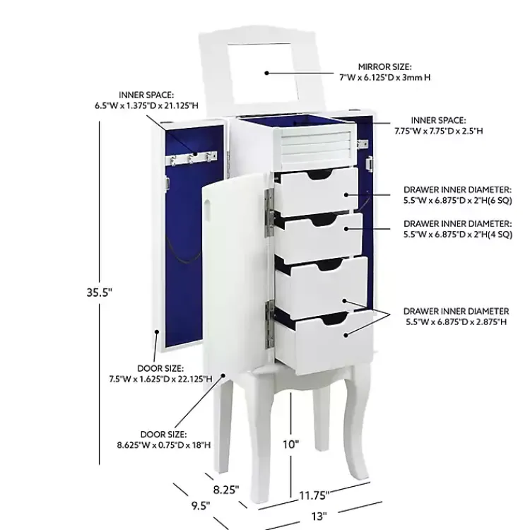 Kirklands Home Dressers & Chests|Wood 4-Drawer Elena Jewelry Armoire White