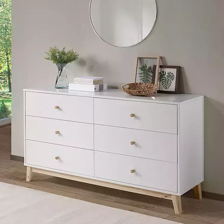 Kirklands Home Dressers & Chests|Wood 6-Drawer Footed Dresser White