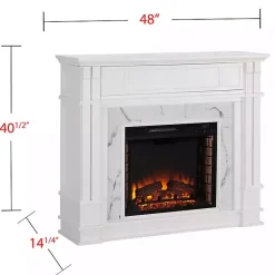 Kirklands Home Tv Stands & Media Consoles|Wood Faux Marble LED Media Fireplace White