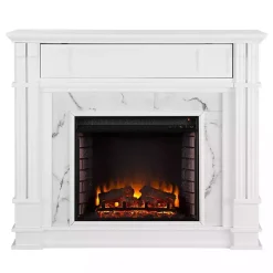 Kirklands Home Tv Stands & Media Consoles|Wood Faux Marble LED Media Fireplace White