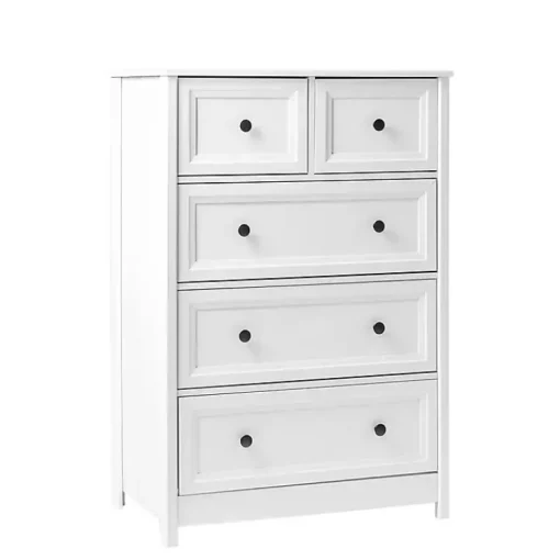 Kirklands Home Dressers & Chests|White Wood Five Framed Drawers Dresser