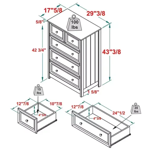 Kirklands Home Dressers & Chests|White Wood Five Framed Drawers Dresser