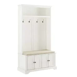 Kirklands Home Entryway Furniture|Wood Hall Tree with Cushioned Bench White