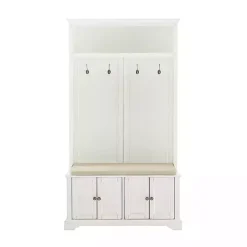 Kirklands Home Entryway Furniture|Wood Hall Tree with Cushioned Bench White