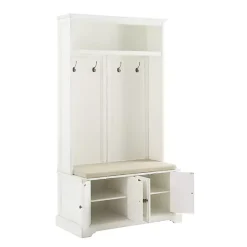 Kirklands Home Entryway Furniture|Wood Hall Tree with Cushioned Bench White