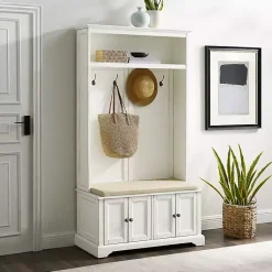 Kirklands Home Entryway Furniture|Wood Hall Tree with Cushioned Bench White
