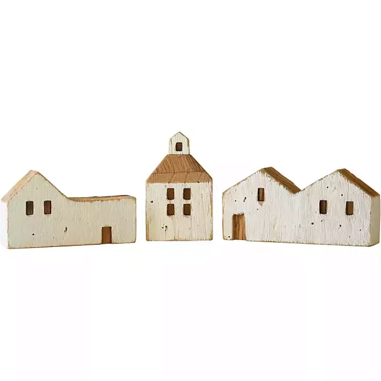Clearance White Wood House Figurines, Set of 3 Statues & Figurines