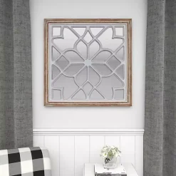 Kirklands Home Decorative Mirrors|White Wood Lattice Overlay Mirror