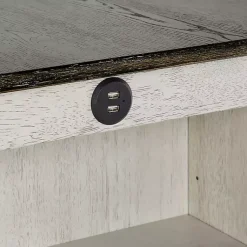 Kirklands Home Kitchen Islands & Bar Carts|White Wood Linen 3-pc. USB Island and Stool Set