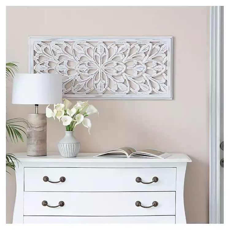 Kirklands Home Wall Plaques|Wood Medallion August Wall Plaque White