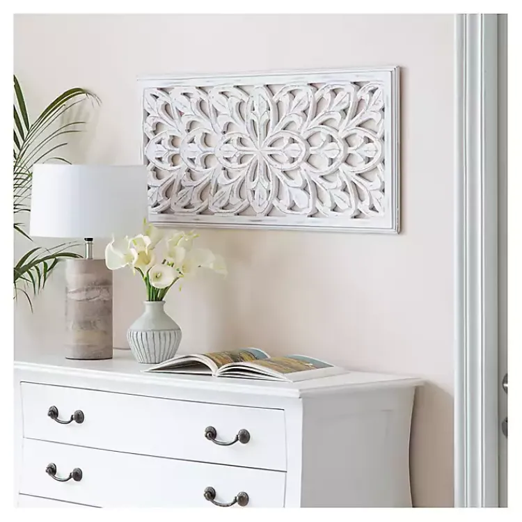 Kirklands Home Wall Plaques|Wood Medallion August Wall Plaque White