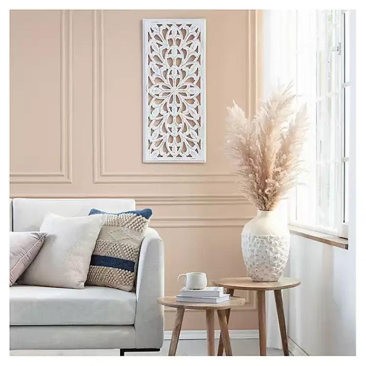 Kirklands Home Wall Plaques|Wood Medallion August Wall Plaque White