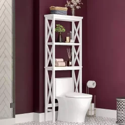 Kirklands Home Bathroom Furniture|Wood Over-Toilet 3-Tier Shelf White