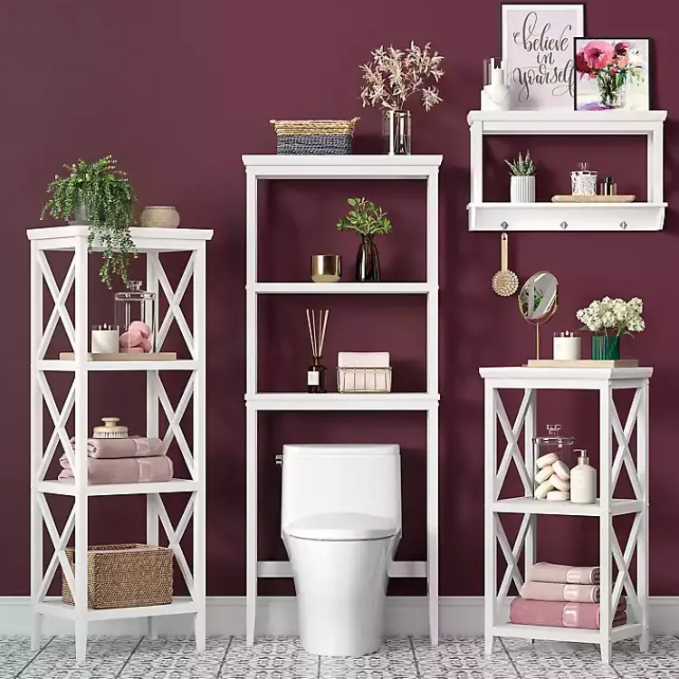 Kirklands Home Bathroom Furniture|Wood Over-Toilet 3-Tier Shelf White