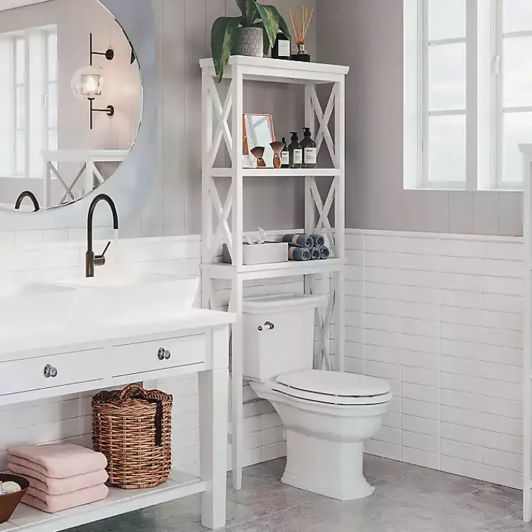 Kirklands Home Bathroom Furniture|Wood Over-Toilet 3-Tier Shelf White