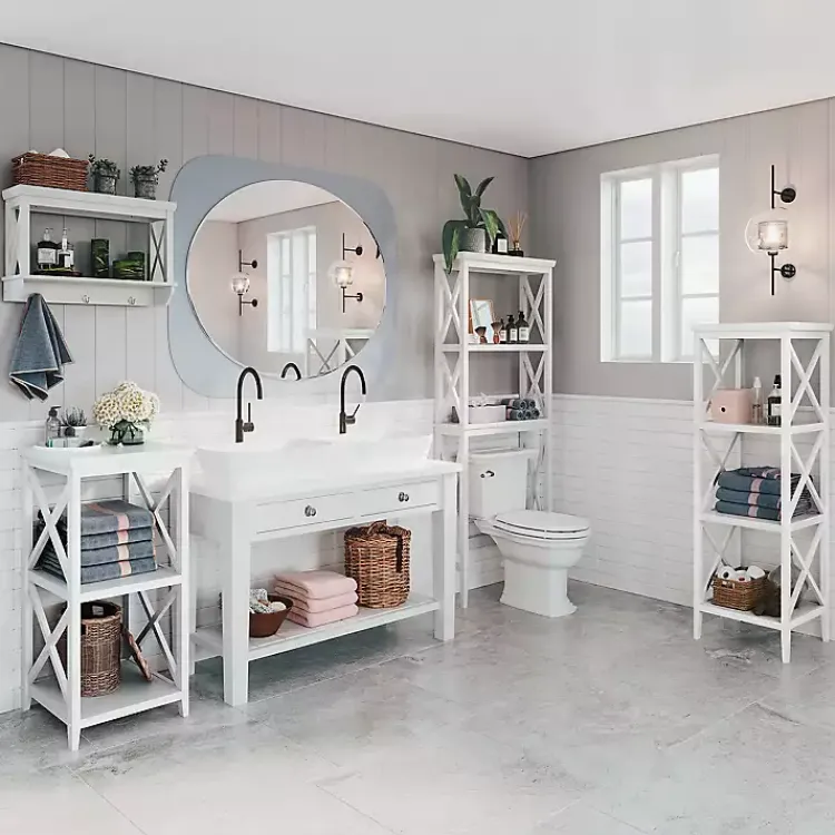 Kirklands Home Bathroom Furniture|Wood Over-Toilet 3-Tier Shelf White