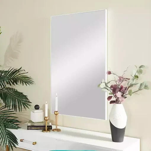 Kirklands Home Framed Mirrors|White Wood Rectangular Wall Mirror, 24x40 in.