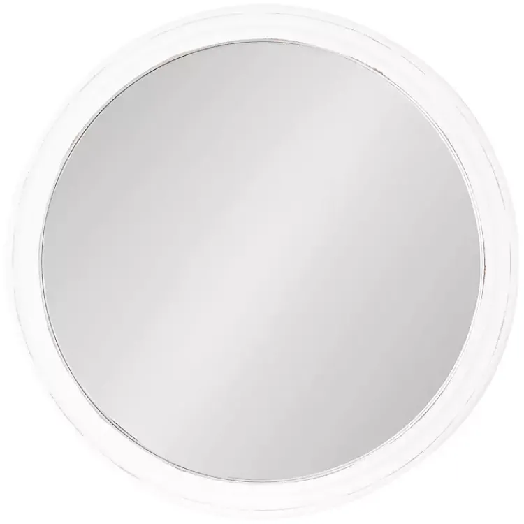 Kirklands Home Decorative Mirrors|Wood Round Mansel Mirror White
