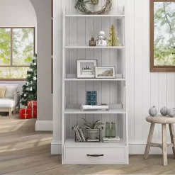 Kirklands Home Bookshelves|Wood 5-Shelf Leaning Bookshelf White