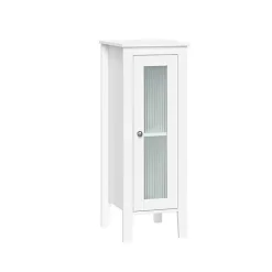 Kirklands Home Bathroom Furniture|Wood Slim Single Glass Door Floor Cabinet White